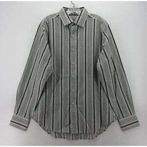 Robert Graham Shirt Medium Button Up Gingham Striped Flip Cuffs Cotton